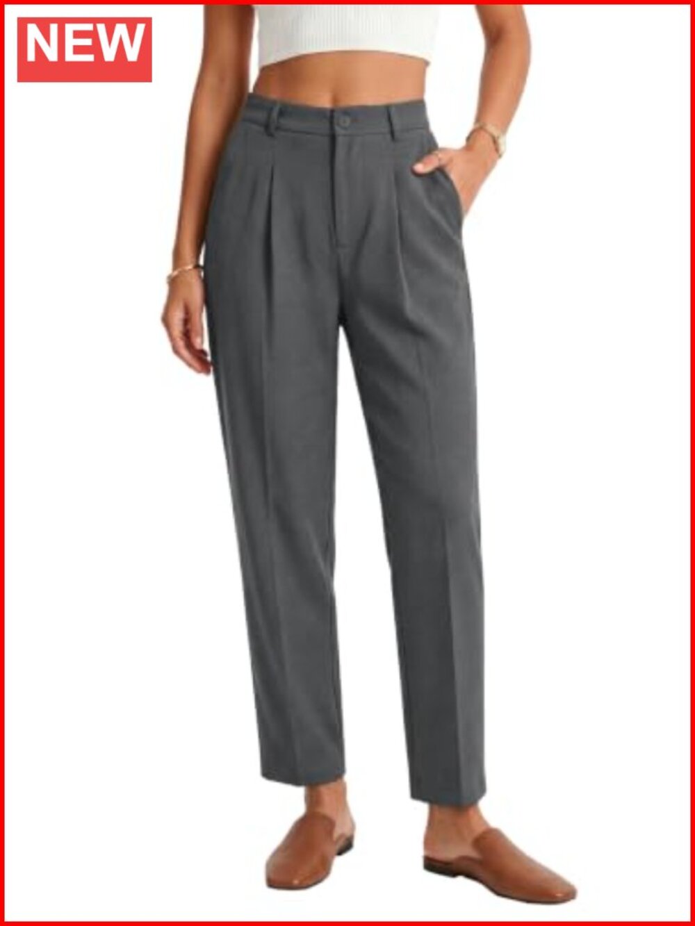 Womens High Waisted Tapered Dress Pants Work Office Ankle Trousers Slacks